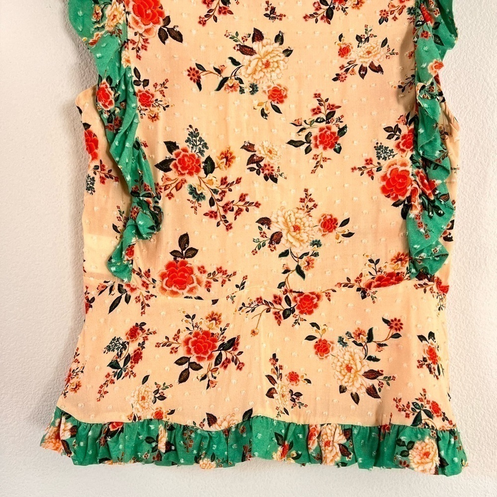 FARM Rio Cream Floral Ruffle Top with Teal Trim - Picture 8 of 16